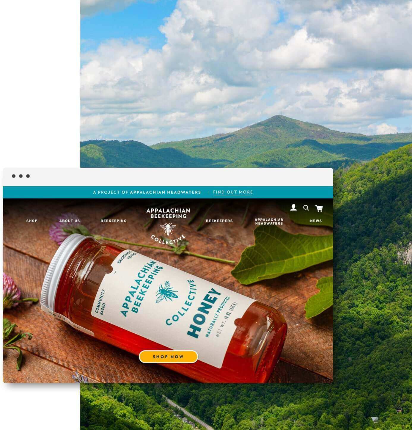 Appalachian beekeeping collective jar on landscape background