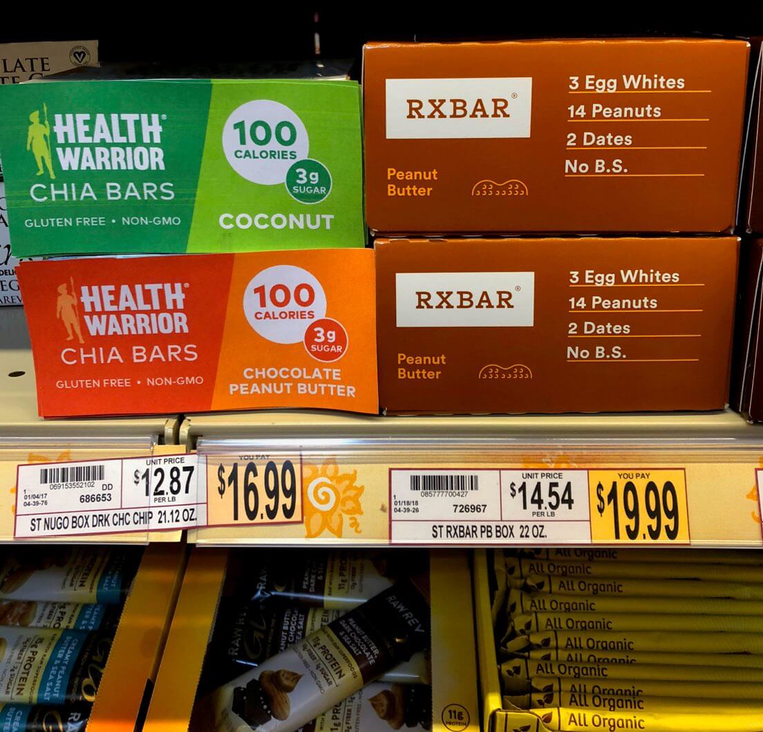 Health Warrior boxes on grocery store shelf